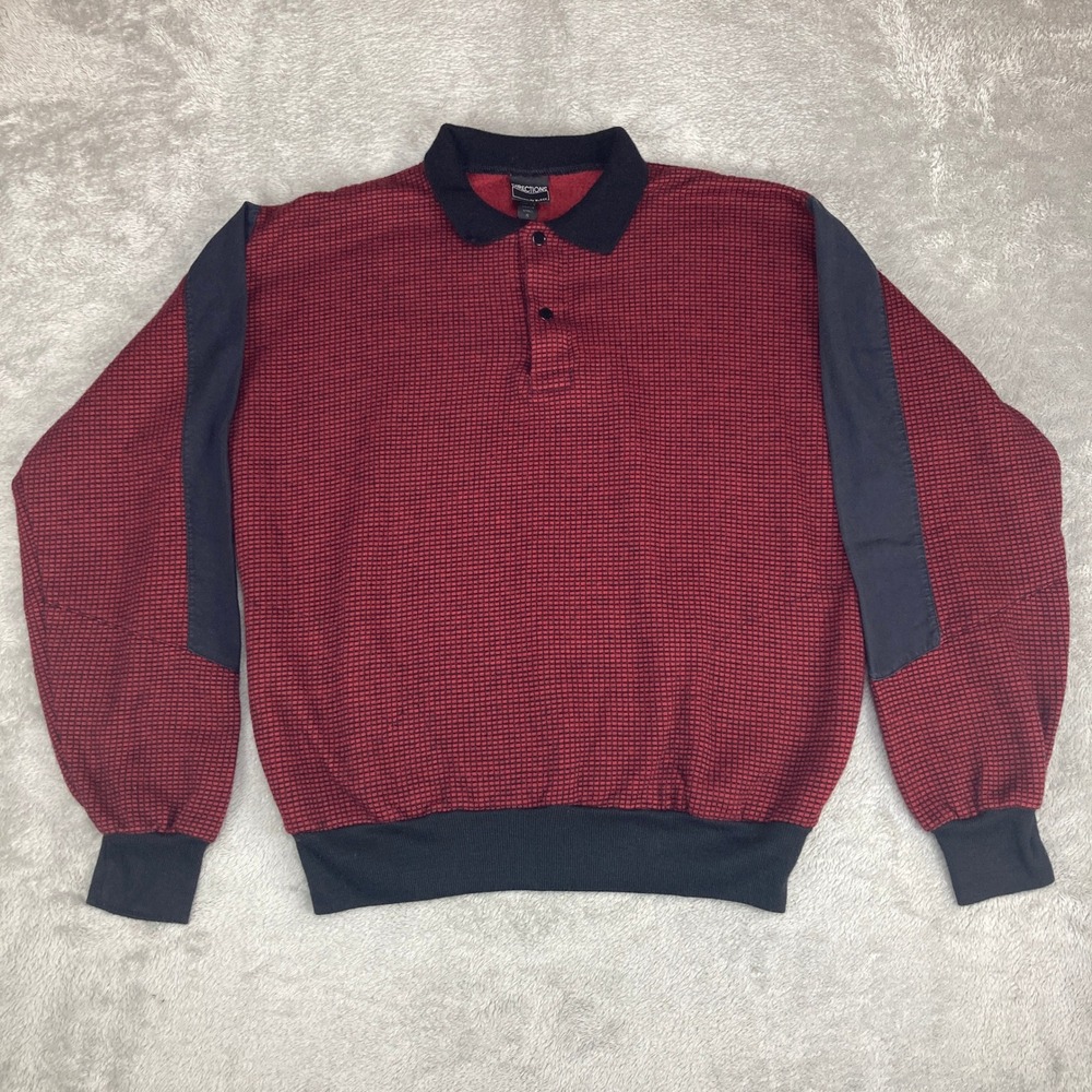 Vintage Directions by Block‎ Mens Red Black Textured Polo Sweatshirt Medium